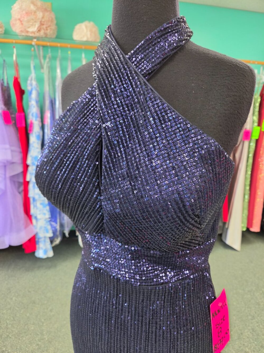 Homecoming Short Dress Private Label Maura Size 8 Navy Blue Sequin Formal - Picture 4 of 7
